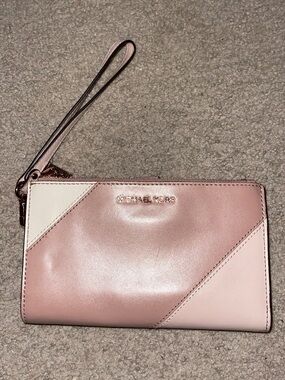 Michael Kors Pink & Cream Colorblock Leather Wristlet